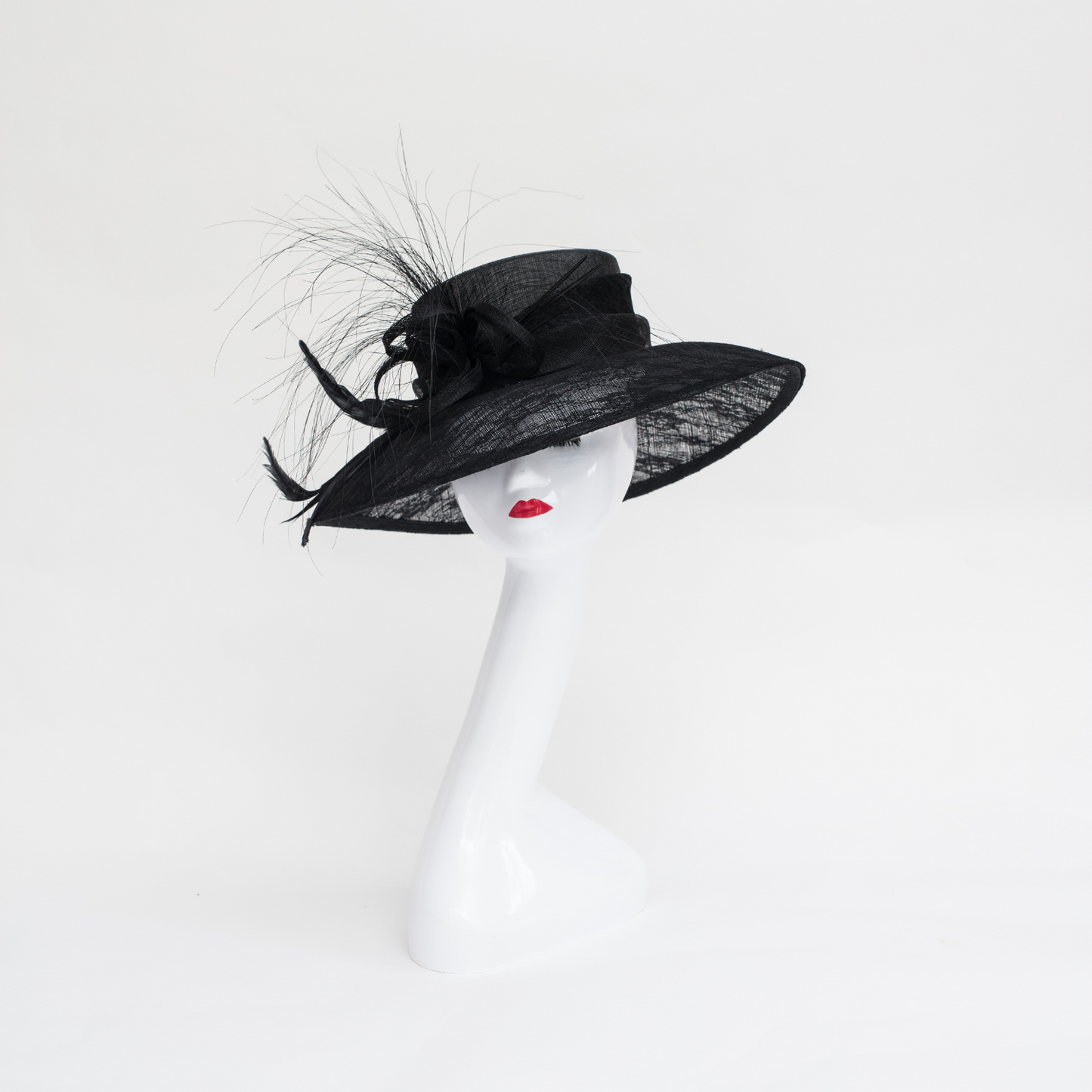 Black Drop Brim Feathered Hat